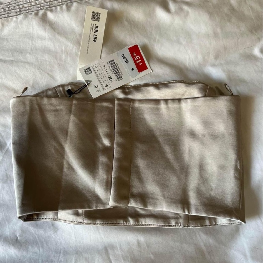 Zara Tops Satin Effect Corset Champagne Color Size S | Color: Cream/Tan